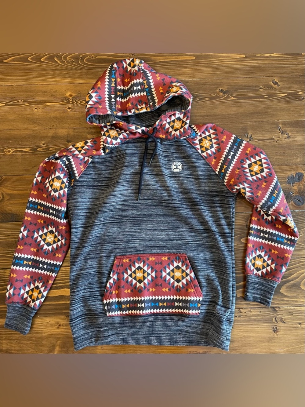 Hooey Women's Red & Gray Aztec Hoodie: Medium